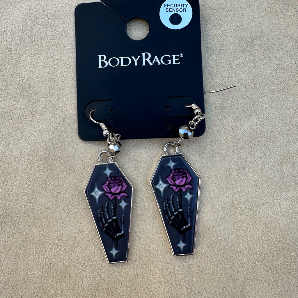 Bodyrage Black And Purple Coffin Earrings